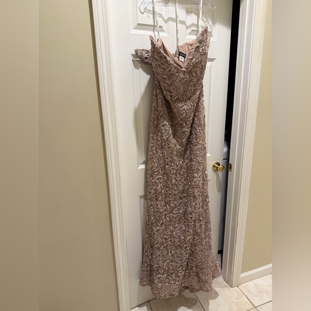 Jovani Strapless Floral Lace Dress in Cafe with shawl! NWT GORGEOUS